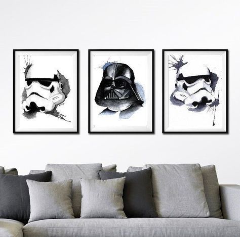 Darth Vader Watercolor, Empire Star Wars, Star Wars Office, Star Ideas, Geek Home Decor, Star Wars Bedroom, Nerd Room, Star Wars Room, Star Wars Decor