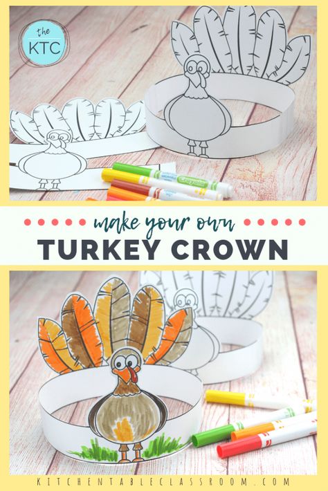 This free printble turkey crown is a fun and easy Thanksgiving craft that your little one will love wearing! #turkeycraft #Thanksgivingcraft #craftsforkids Free Turkey Hat Printable, Turkey Hat Template Printable Free, Thanksgiving Headband Printable, Thanksgiving Hat Printable, Turkey Crown Printable, Turkey Hats For Kids Crafts Printable, Turkey Hats Preschool, Thanksgiving Hat Craft, Turkey Crowns For Kids