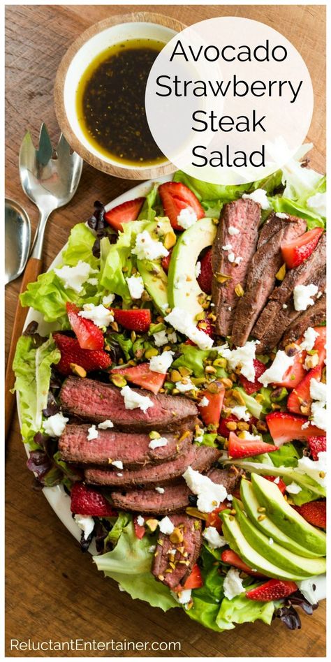 Steak Avocado, Flank Steak Salad, Strawberry Feta, Steak Salad Recipe, Dijon Dressing, Leftover Steak, Lunch Salad, Savory Salads, Grilled Flank Steak