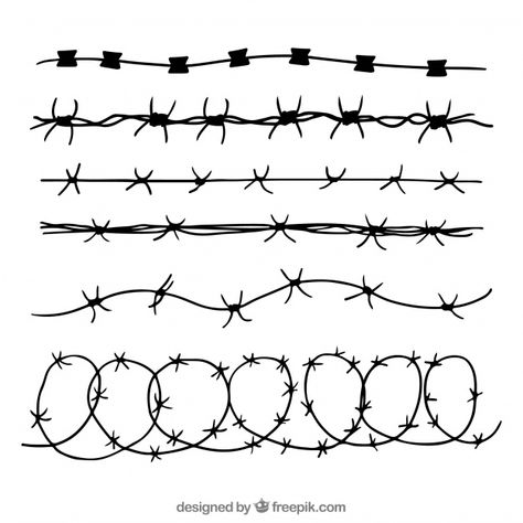 Barbed wire pack of six Free Vector | Free Vector #Freepik #freevector #line Simple Barbed Wire Drawing, Easy Barbed Wire Drawing, Barbed Wire Line Drawing, Barbed Wire Doodle, Metal Doodles, Barbed Wire Tattoo, Tato Jari, Desen Realist, Trippy Drawings