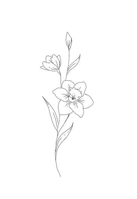 Daffodil Tattoo On Spine, Grace Flower Tattoo, Daffodil Spine Tattoos For Women, Narcissus Flower Line Drawing, Narcissus Line Drawing, Daphodil Flower Drawing, Mayflower Flower Tattoo, Narcissus Flower Drawing Tattoo Ideas, Narcissus Flower Tattoo Minimalist