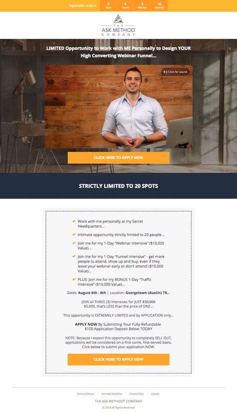 Landing page for Design Your High Converting Webinar Funnel - Ask Method Company Funnel Page Design, Click Funnels Design, Sales Funnel Design Landing Pages, Sales Funnel Template Design, Webinar Funnel, Cpa Marketing, Product Page, Funnel, Website Layout