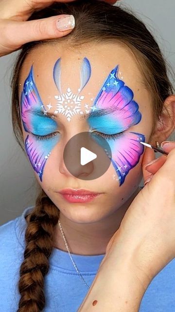 How To Do Butterfly, Winter Butterfly, Mermaid Face Paint, Rainbow Face Paint, Blue Face Paint, Glitter Face Paint, Fairy Face Paint, Face Painting For Boys, Butterfly Face Paint