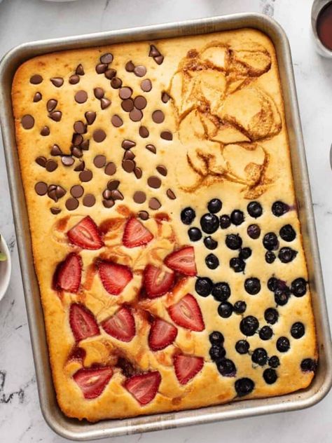 Sheet Pan Pancakes, Pan Pancakes, Recipe Sheets, Pan Recipes, Pancake Mix, Sheet Pan Recipes, Breakfast Brunch Recipes, Mini Chocolate Chips, Pancake Recipe