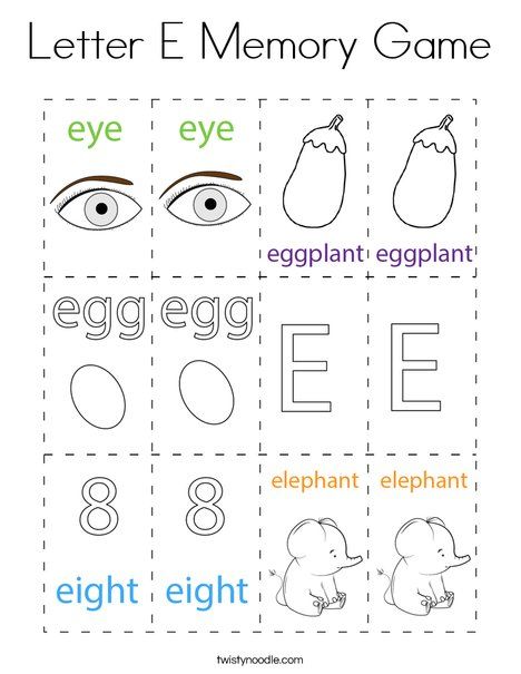 Letter E Memory Game Coloring Page - Twisty Noodle Letter Memory Game Free Printable, Letter E Games For Preschool, Letter E Math Activities For Preschool, Letter Memory Game, The Letter E Activities For Preschool, E Is For Eyes, Letter E Activities For Preschool, Letter E Preschool, Letter E Activities