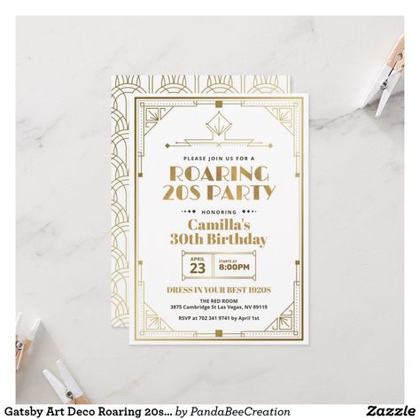 Gatsby Art Deco Roaring 20s Invitation Speakeasy Birthday Party, 20s Party Invitation, White Gold Invitation, Roaring 20s Invitation, Gatsby Birthday Invitation, 20s Invitation, Great Gatsby Invitation, Art Deco Party, 20s Party