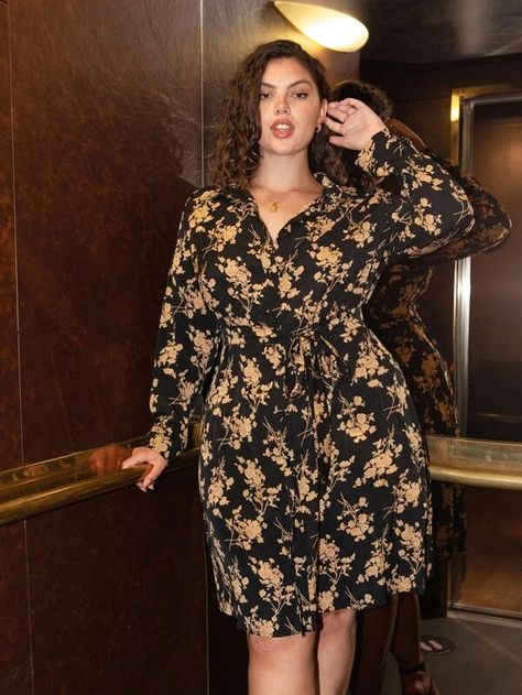 Plus Floral Button Front Belted Shirt Dress | SHEIN USA Belted Shirt Dress, Dress P, Plus Size Dresses, Wrap Dress, Shirt Dress, Plus Size, Floral, Dresses