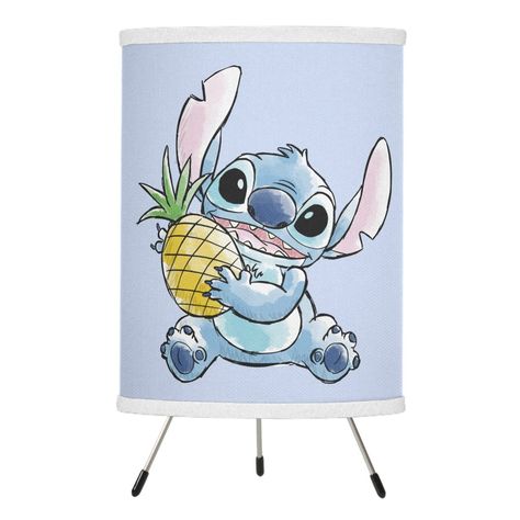 Watercolor Stitch Holding Pineapple Table Lamp Watercolor Stitch, Stitch Eating, Eating Pineapple, Fitzrovia London, Watercolor Graphic, Unusual Animals, Wild Adventures, Disney Lilo, Pendant Lamps