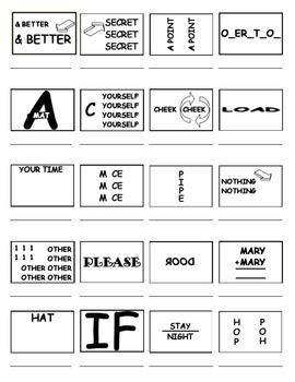 CI II means "See eye to eye"?  ACAUGHTCT means "Caught in the act"?  These puzzles challenge students to visualize which commonly used English phrase is represented in the box.  Use these pictogram (also called rebus puzzles) as brainteasers, extra credit, or an IQ test for the students.   Check out a preview see a few of these puzzles. Sixty-one are included in the full lesson along with the answers to all of them! Word Puzzles Brain Teasers, Word Brain Teasers, Test For Kids, Rebus Puzzles, Eye To Eye, Test Quiz, Extra Credit, Iq Test, Logic Puzzles