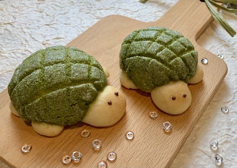 “Kamelonpan” Turtle Melon Pan Japanese Melon Bread, Turtle Melon Pan, Melon Pan Recipe, Melon Pan, Slime Ideas, Matcha Cookies, Dnd Ideas, Dough Scraper, Tea Company