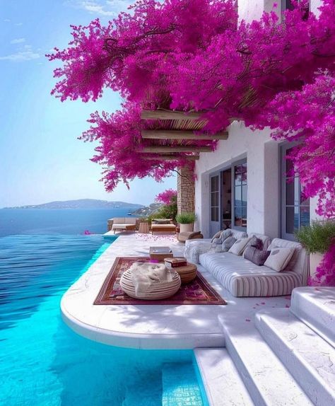 Piscina Container, Moderne Have, Terrasse Design, Dream Beach Houses, 2025 Vision, Bougainvillea, Dream House Exterior, Beautiful Islands, Dream Home Design