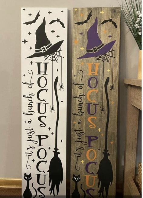 Halloween Witch Porch Leaner, Fall Wooden Sign Ideas, Coffin Shaped Welcome Sign, Halloween Outdoor Signs Wooden, Halloween Vertical Porch Sign, Small Halloween Signs Wooden, Painted Porch Signs On Wood, Fall Leaner Boards, Halloween Welcome Sign Front Door