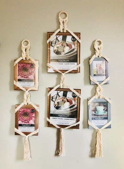 Boho Picture Frame, Frame Macrame, Photo Wall Hanging, Toms River Nj, Makramee Diy, Small Wall Hangings, Diy Photo Frames, Boho Frame, Farmhouse Frames