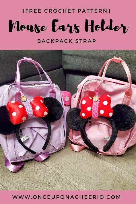 Mickey Ears Holder, Ear Holder Disney, Diy Mickey Ear Holder For Bag, Diy Disney Ear Holder For Backpack, Mickey Ear Holder Diy, How To Store Mickey Ears, Diy Mouse Ear Holder, Crochet Mouse Ears Free Pattern, Mouse Ear Holder For Backpack Diy