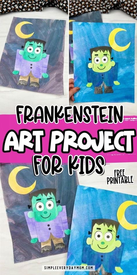 If you want a fun art activity for the kids this year, why not have them make their own Frankenstein art project? It’s easy – all you need is some watercolors, paper, scissors, and glue. And we’ve even got a free printable template to get you started. Also, be sure to browse through all of our Halloween crafts for kids for more festive ideas. Fun Easy Halloween Crafts, Build A Monster, Frankenstein Craft, Kindergarten Art Crafts, First Grade Crafts, Frankenstein Art, Art Project For Kids, Diy Preschool, Halloween Idea