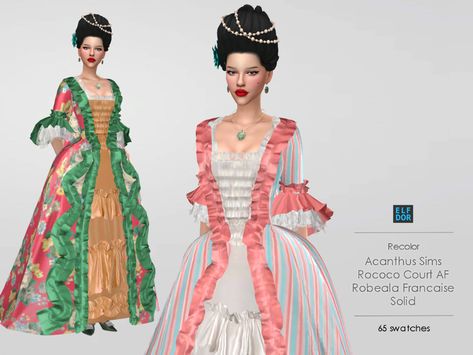 AcanthusSims Rococo Court Robeala Francaise RC - ELFDOR Sims 4 Decades Challenge, Rococo Dress, Royal Clothes, Rococo Fashion, Sims 4 Download, Play Sims, Sims 4 Dresses, The Sims 4 Download, Royal Dresses