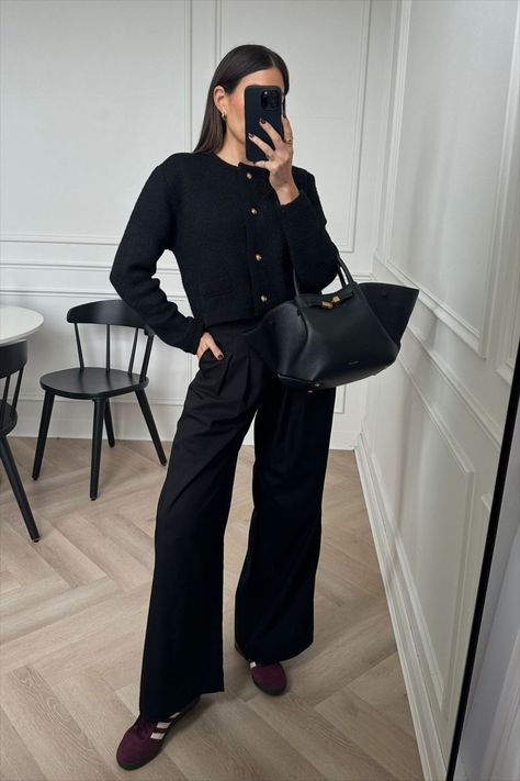 TAILORED WIDE LEG TROUSERS - BLACK curated on LTK Black Wide Leg Trousers Outfit Classy, Black Trouser Outfit Women, Black Trousers Outfit Winter, Wide Leg Trousers Outfit Classy, Black Trousers Outfit Casual, Black Wide Leg Trousers Outfit, Trousers Outfit Winter, Black Trouser Outfit, Black Slacks Outfit