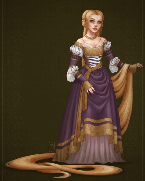 - Historically accurate Rapunzel - I imagined her as a late to mid 16th century German girl, more specifically at the court of Saxony. The dress was heavily inspired by the paintings of Lucas Cranach the Elder, in fact dresses like these are called 'Cranach dresses', because he painted so many. I think the German renaissance is my favourite, fashion wise. The clothing was so intricate and feminine. I'm a bit sad we don't wear dresses like that anymore haha 😄 #digitalpainting #tangled #rapu... Rapunzel Cosplay, Alternative Disney Princesses, Lucas Cranach, Alternative Disney, German Girl, Princess Rapunzel, Disney Rapunzel, Disney Princess Dresses, Disney Cosplay