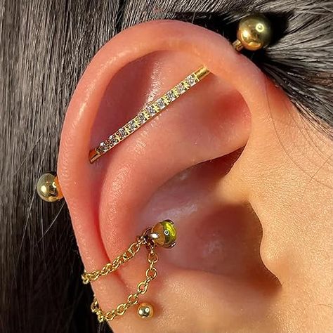 [ Size and Package Included ] 📏: Gauge: 14G(1.6mm); Length: 1 & 2/5" (36mm), Ball Size: 5mm. You will get Industrial Piercing Barbell × 1, Finger Cot × 2, and Store Box × 1 📌 [Perfect Location] 📌: Perfect for industrial piercing and scaffold piercing, we have two sizes for you. If you have size problems with our jewelry, don't hesitate to reach us. 💎 [Feature] 💎: ASTM F136 titanium and certified by SGS, which is suitable for fresh or healing piercings, externally threaded, Hypoallergenic, a Gold Industrial Piercing, Industrial Ear Piercing, Scaffold Piercing, Industrial Piercing Barbells, Ear Piercings Industrial, Industrial Earrings, Industrial Piercing Jewelry, Makeup Accesories, Industrial Barbell