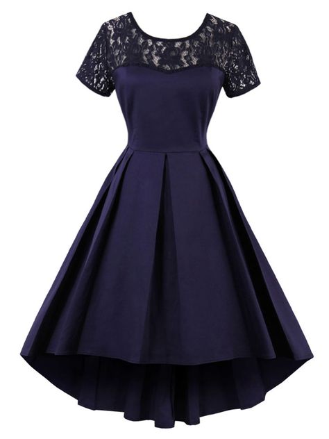 Dark Blue Lace Patchwork Women's Day Dress Gaun Koktail, Robes Vintage, Lace Homecoming Dresses, Plus Size Vintage, Rockabilly Dress, Vestidos Vintage, Looks Chic, Mid Dresses, Mode Vintage