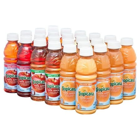 Contains twenty-four (24) 10 oz. bottles of assorted Tropicana fruit blend drinks This variety pack includes three 100% juice flavors (8 bottles each) - Orange, Apple and Fruit Medley Tropicana Juice is the perfect beverage to pack in lunches or drink on the go Add these Tropicana Juices to your daily routine for a delicious and convenient source of vitamin C Each bottle contains 100% of your daily value of Vitamin C. Easy to store, pack, and enjoy on the go Size: 10 fl oz. Tropicana Juice, Juice Bottle, Juice Flavors, Baby Drinks, Mango Flavor, Mango Juice, Fruit Photography, Peach Mango, Juice Drinks