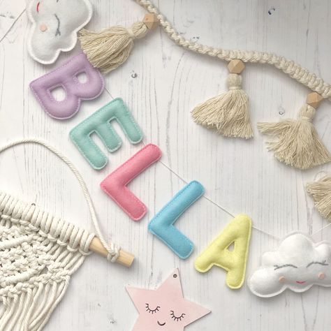 The perfect wall decor personalised name bunting in pastel mix colours Crib Wall, Rainbow Names, Name Bunting, Personalised Bunting, Nursery Bunting, New Baby Gift, Nursery Wall Decor, Keepsake Gift, New Baby Gifts