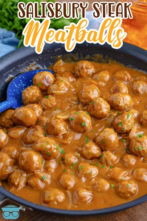 Baked Salisbury Steak Meatballs, Hamburger Steak Meatballs, Salisbury Steak Meatballs Stovetop, Things To Make With Meatballs, Recipes With Meatballs, Recipes Using Meatballs, Salisbury Meatballs, Bacon Wrapped Meatballs, Homemade Meatballs Recipe