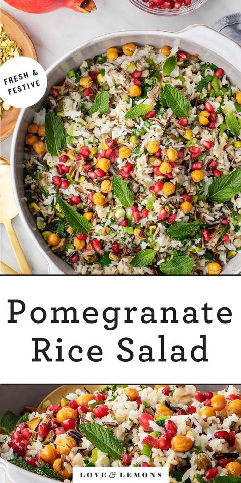 Pomegranate Rice Salad Recipe - Love and Lemons Easy Rice Salad, Pomegranate Rice, Salads Healthy, Easy Holiday Side Dishes, Veggie Rice, Winter Salads, Rice Salad Recipes, Brown Rice Salad, Pomegranate Recipes