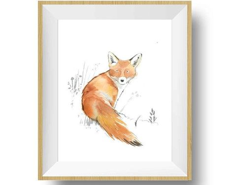 This little red fox is part of the Woodland Animals Prints Collection from Little Splashes of Color for baby nursery, toddler, playroom, preschool or baby shower decor. The nursery wall art is available as fine art giclee prints, gallery wrapped canvas and printable digital downloads. Browse our collection of animal art today! Fox Baby Nursery, Nursery Fox, Safari Animal Wall Art, Pencil Texture, Steampunk Animals, Farmhouse Scandinavian, Fox Wall Art, Animal Nursery Art, Animal Nursery Theme