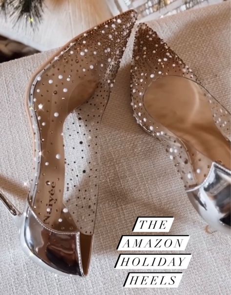 These are so grogeous! Perfect for any outfit! Shop now. Holiday Heels, Clear Pumps, Crystal Pumps, Slip On Pumps, Wedding Party Dress, Closed Toe Shoes, Clear Heels, Wedding Heels, Silver Heels