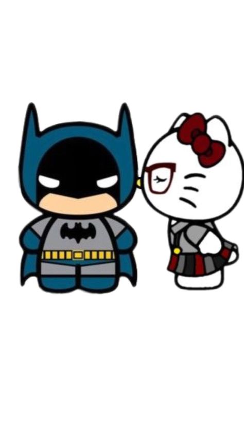 Batman And Hello Kitty, Paper Hearts Origami, Batman Diy, Cute Batman, Batman Gifts, Easy Disney Drawings, Hello Kitty House, Kitty Drawing, Batman Wallpaper