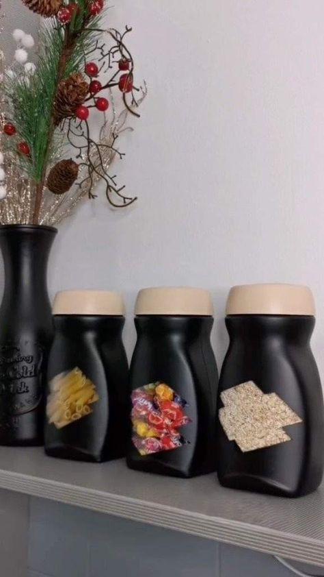 Nescafe Jars Diy Ideas, Nescafe Coffee Jars Diy Ideas, Coffee Jar Crafts, Kitchen Hack, Instagram Kitchen, Glass Bottle Diy, Coffee Jars, Diy Glass Bottle Crafts, Glass Bottle Crafts