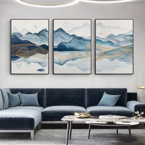 Set of 3 wall art framed painting Abstract mountain Gold line Acrylic landscape Paintings on Canvas original wall pictures Abstract Mountain Art, Gold Landscape, Flower Painting Ideas, Mountain Art Print, Abstract Mountain, Mountain Painting, Bird Canvas, Landscape Paintings Acrylic, Canvas Painting Landscape