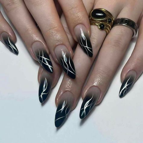 gothic nail art Long Oval Nails, Chrome Almond, Gothic Nail Art, Gothic Nails, Long Nail Designs, Gradient Design, Oval Nails, Stick On Nails, Nails Inspo