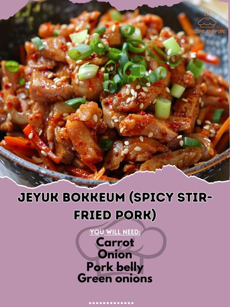 Jeyuk Bokkeum, Red Pepper Paste, Pepper Paste, Fried Pork, Sesame Oil, Pork Belly, Red Pepper, Sesame Seeds, Korean Food