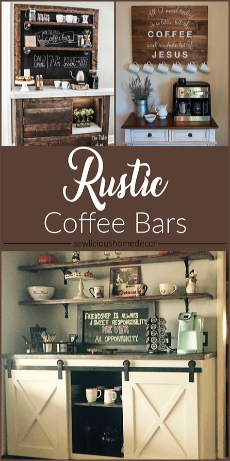 Coffee Hutch Ideas, French Country Coffee Bar, Rustic Coffee Station, Bar Wall Ideas, Industrial Coffee Bar, Cabin Coffee, Coffee/wine Bar, Diy Coffee Station, Coin Café