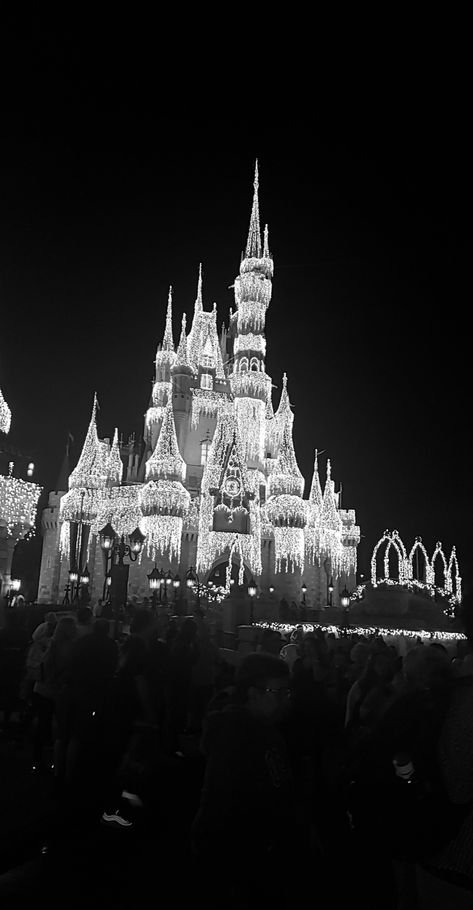 Black Disney Aesthetic, Black And White Princess Aesthetic, Disney Black And White Aesthetic, Disney World Black And White, Disney Black And White, Cinderella Black And White, Disney Castle Black And White, Disney World Photography, Pink Disney Castle Wallpaper