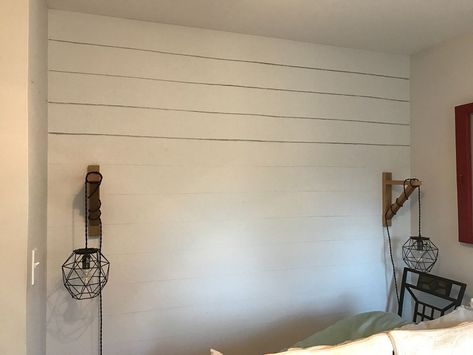 Shiplap is the hottest trend to date, but this idea might be even better! Low on funds and want to try something different in your home? This is the perfect little project to give any accent wall in your house a facelift without breaking the bank! Contact Paper Accent Wall, Camper Wallpaper, Faux Shiplap Wall, Shiplap Farmhouse, Faux Wood Wall, Installing Shiplap, Shiplap Wall Diy, Ship Lap, Faux Walls