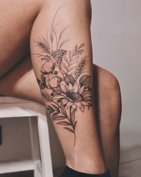 Vlada - tattoo artist & just a human being ✨ | bunch of wildflowers 🖤 2021: bookings open (20 available dates left) | Instagram Blatt Tattoos, Bouquet Tattoo, Wildflower Tattoo, Western Tattoos, Tattoos For Women Flowers, Muster Tattoos, Floral Tattoo Sleeve, Forearm Tattoo Women, Flower Tattoo Sleeve