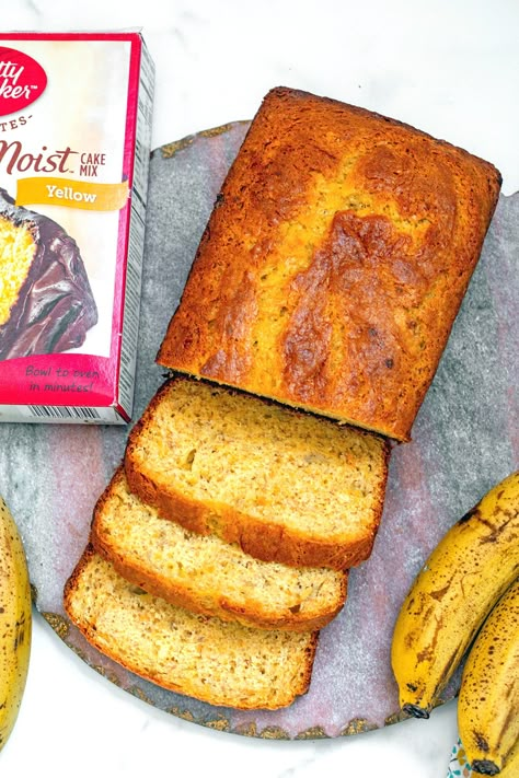 Banana Bread with Cake Mix Recipe - We are not Martha Easy Cake Mix Banana Bread, Recipe For Banana Bread, Cake Mix Banana Bread, Banana Cake Mix, Banana Bread Cake, Banana Bread Ingredients, Coconut Peanut Butter, Easy Banana Bread Recipe, Spice Cake Mix