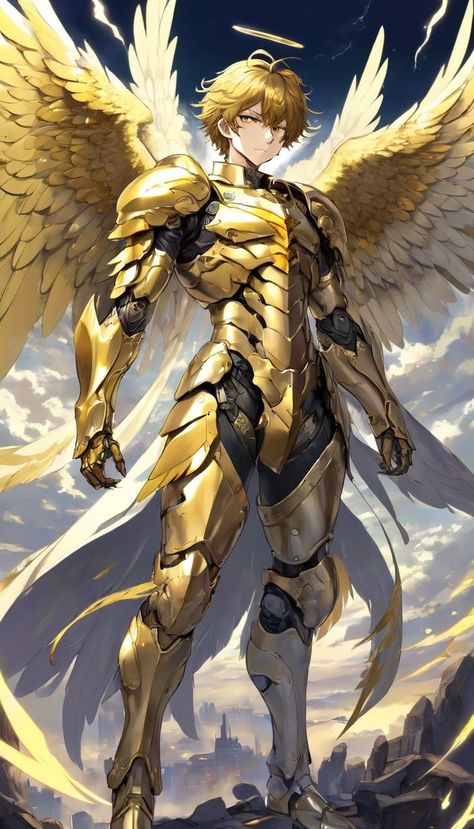 Anime Angel Guy, Divine Armor, Angel Knight, Angel Armor, Warrior Concept Art, Dragon Warrior, Angel Warrior, Cool Anime Backgrounds, 다크 판타지