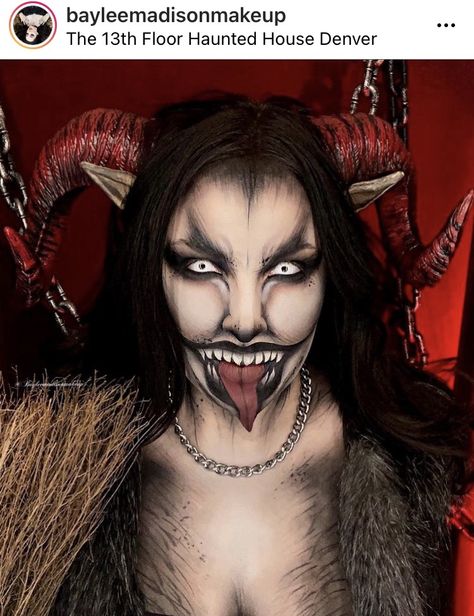 Krampus Makeup Inspiration, Krampus Makeup Women, Dark Christmas Photoshoot, Scary Christmas Makeup, Krampus Makeup, Female Krampus, Gen Makeup, Horror Makeup Looks, Drag Couture