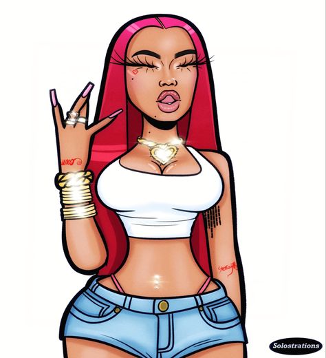 Brat Doll Drawing, Background Ideas For Art, Baddie Cartoon Aesthetic Pfp, Baddie Drawings, Baddie Art, Bratz Wallpaper, Black Bratz Doll, Trill Art, Cheerleading Hairstyles