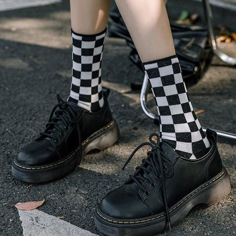 indie checkerboard socks boogzel apparel Socks Grunge, Grunge Socks, Trippy Checkerboard, Checkerboard Socks, Checkered Socks, Kokichi Ouma, Clothing Guide, Artsy Outfit, Sock Game