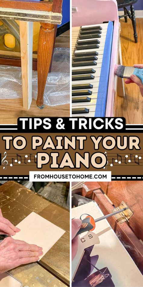 How To Paint And Gold Leaf A Piano Piano Painting Ideas, Painting A Piano, Piano Makeover, Diy Piano, Pink Decor Ideas, Diy Glam Decor, Piano Painting, Diy Furniture Makeover Ideas, Painted Pianos