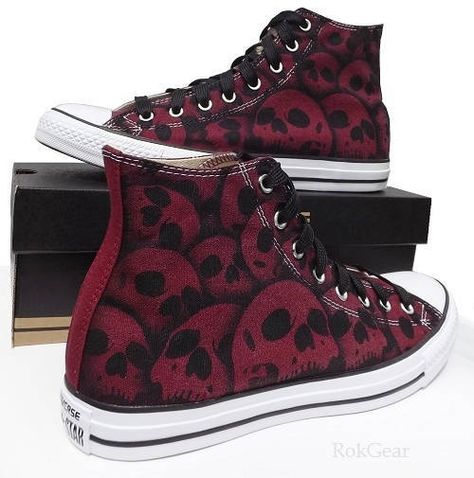 Painted Skulls, Aesthetic Converse, Grunge Shoes, Painted Skull, Galaxy Converse, Galaxy Vans, Worn Converse, Skull Shoes, Goth Shoes