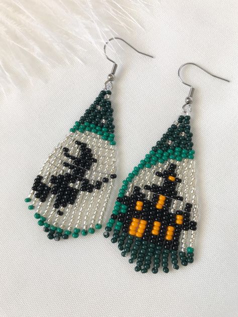 MORE DETAILS (Limited edition) * Materials used: Czech seed beads, nylon thread, stainless steel 316 * Earrings length: ~ 7.5 cm | ~ 3 inches * Drop length: ~ 6 cm | ~ 2.4 inches * Earrings width: ~ 2.5 cm | ~ 1 inches * Earrings weight (both): ~ 7.5 grams, lightweight About keeping shape Handwoven beaded earrings may occasionally roll up while wearing, as any other beaded items. It's easy to fix - it needs to flatten them with hands Note: Please check the length and width of the earrings to get Beaded Mushroom Earrings, Beaded Halloween Earrings, Halloween Beaded Earrings, Earrings Seed Beads, Beaded Halloween, Halloween Beaded Jewelry, Moon House, Seed Bead Projects, Autumn Earrings