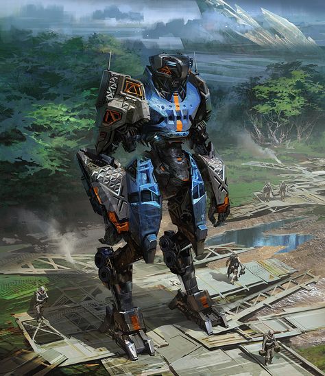 Giant Robot Concept Art, Big Robots, Gato Anime, Cool Robots, Arte Robot, Titanfall, Power Armor, Concept Artist, Gundam Art