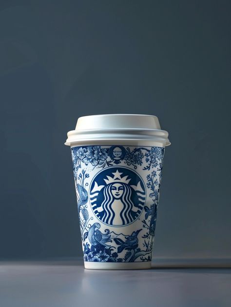 Midjourney Feed White Starbucks Cup, Art Product Photography, Gray Gradient Background, Grey Gradient Background, Chinese Blue And White Porcelain, Photography Dark, Starbucks Coffee Cup, Background Studio, Water Lily Pond