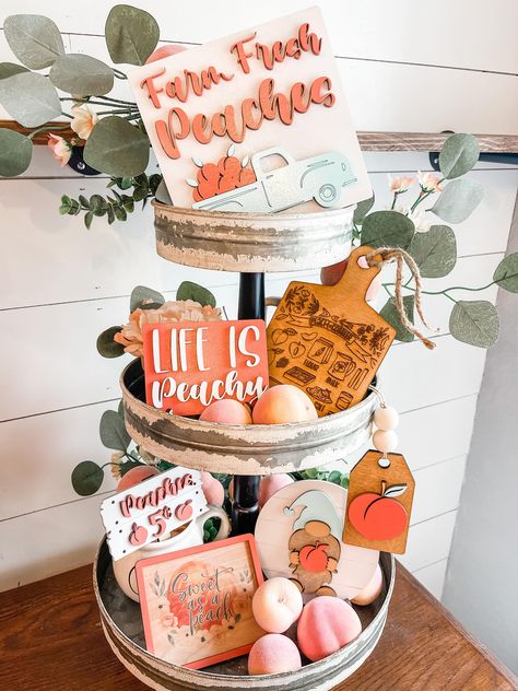 Decor For Valentines Day, Life Is Peachy, Peach Party Decorations, Peach Decor, Peach Kitchen, Peach Baby Shower, Tray Decor Christmas, Peach Party, Tiered Tray Diy